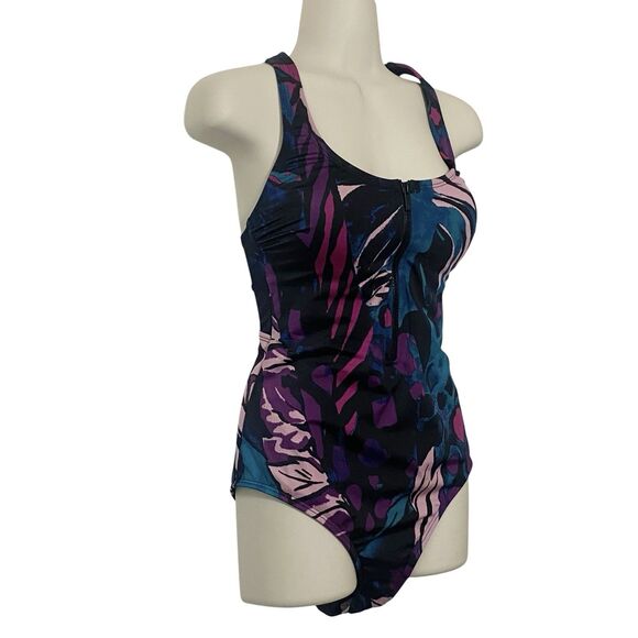 All In Motion Womens Size Small Zip-Front One Piece Swimsuit Racerback Laser Cut - Picture 5 of 13